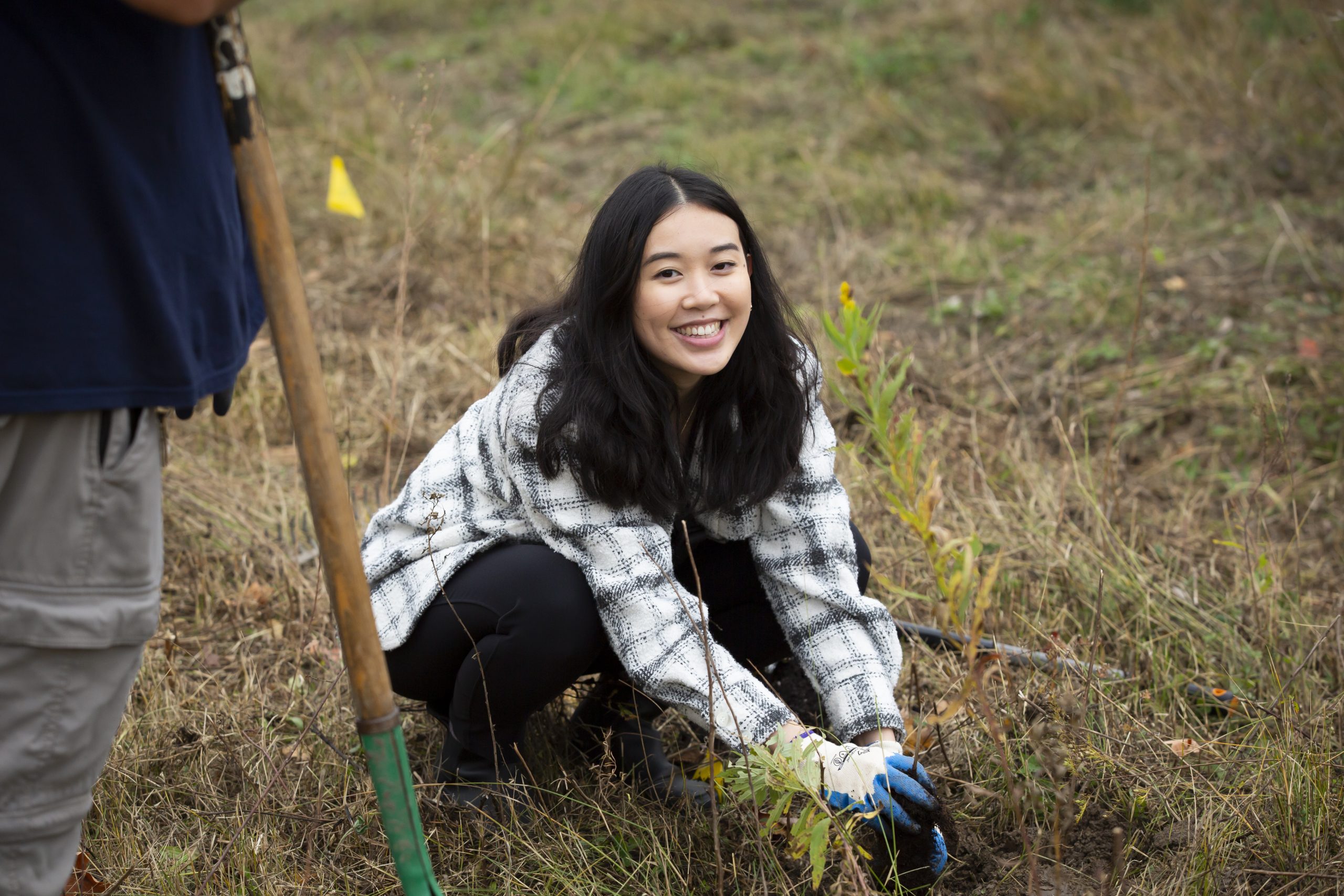 TD’Tree_23’_209 A colleague wearing a TD branded t-shirt holds a tray of cookies at a community barbecue.