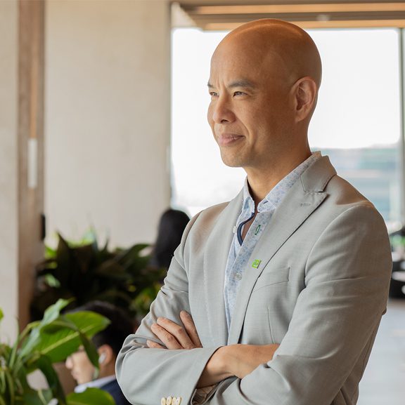 Total rewards A candidate seated at a desk.